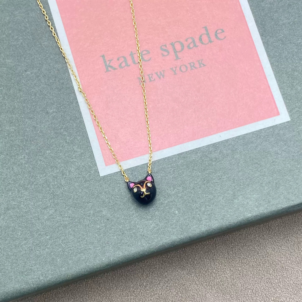 kate spade Cat Head Pendant Choker Necklace Enamel Metal